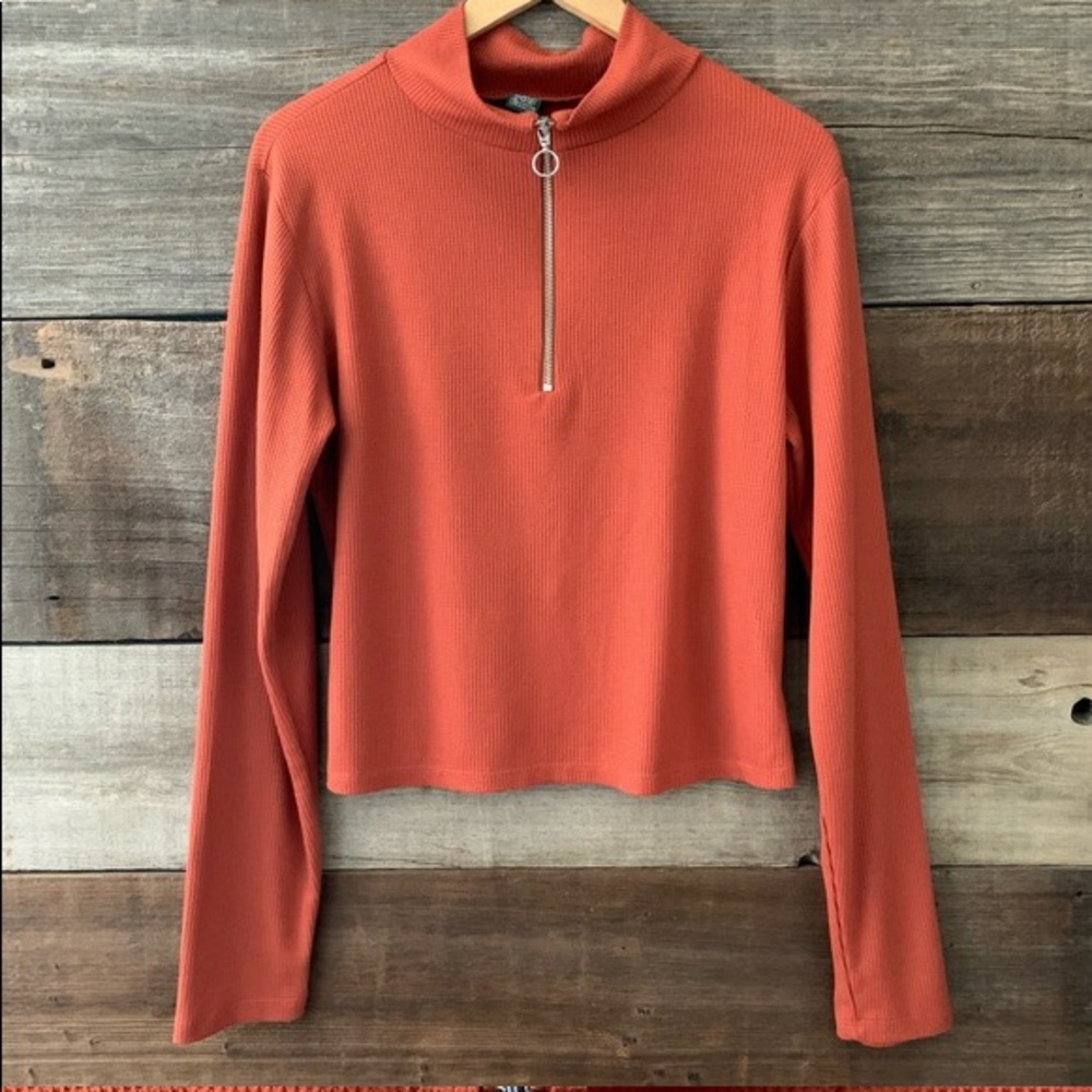 Wild Fable Burnt Orange Quarter Zip Waffle Top